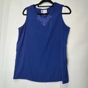 Maggie Sweet Blue Sleeveless Top with Lace‎ Detail - Elegant Casual Shell Work